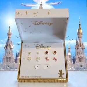 Disney 4-Pc  Minnie Mouse Stud Earring Set 14k Gold Flash Plated New Boxed